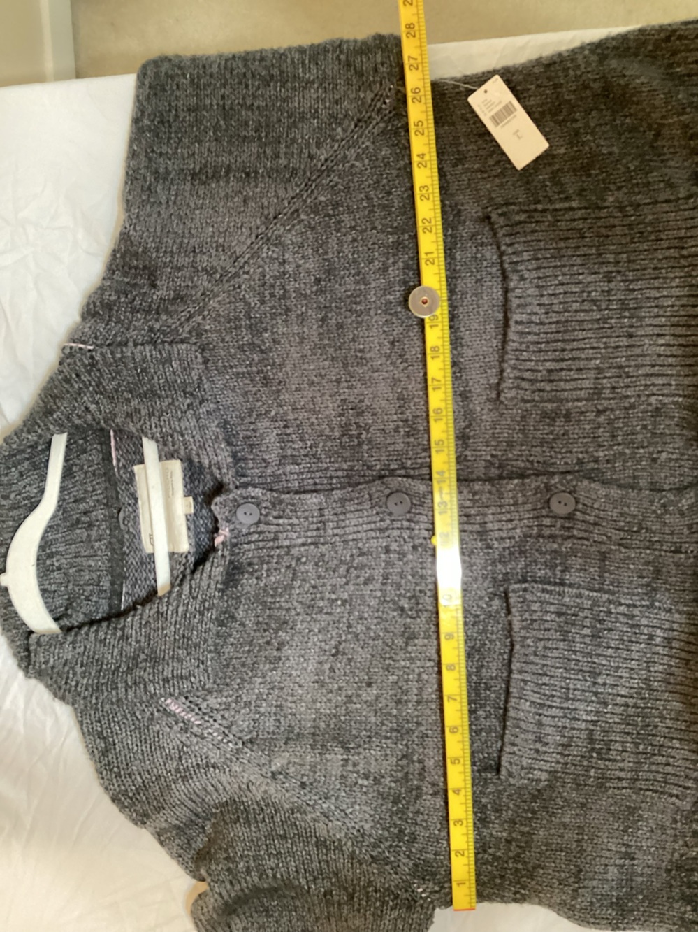 Pilcro Charcoal Gray Cardigan with Dog Intarsia and Pink Trim - Picture 15 of 15